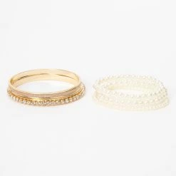 Flash Sale β€οΈ Claire's Club Rose Gold Pearl Bangle & Stretch Bracelets - 5 Pack β