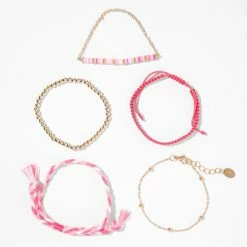 Promo π₯ Claire's Gold & Pink Beaded & Woven Bracelet Set - 5 Pack π