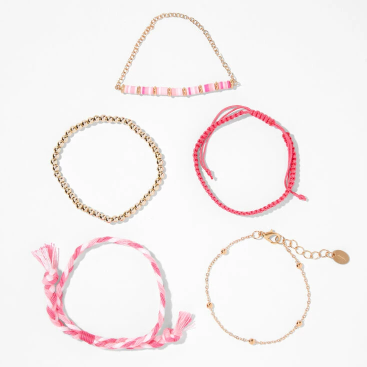 Promo π₯ Claire's Gold & Pink Beaded & Woven Bracelet Set - 5 Pack π 3 Promo π₯ Claire's Gold & Pink Beaded & Woven Bracelet Set - 5 Pack π
