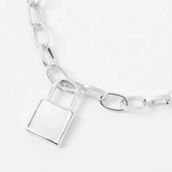 Best Sale ✔️ Claire's Silver Padlock Charm Chain Link Bracelet ???? -Claire’s Shop 02074 2