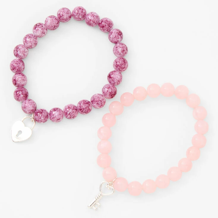 Silver Heart Lock & Key Beaded Stretch Bracelet - Blush Pink, 2 Pack Coupon ???? Claire's Silver Heart Lock & Key Beaded Stretch Bracelet - Blush Pink, 2 Pack ⭐ -Claire’s Shop 08750 1