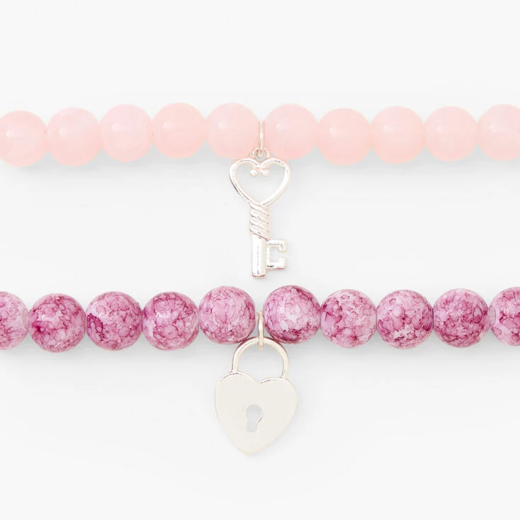 Silver Heart Lock & Key Beaded Stretch Bracelet - Blush Pink, 2 Pack Coupon ???? Claire's Silver Heart Lock & Key Beaded Stretch Bracelet - Blush Pink, 2 Pack ⭐ -Claire’s Shop 08750 2