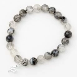 Hot Sale 🌟 Claire's Silver Snake Beaded Stretch Bracelet - Gray ⌛