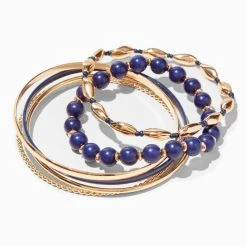 Wholesale ✨ Claire's Navy Blue & Gold Bangle Bracelets - 6 Pack 🌟