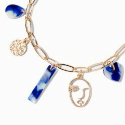 Budget ✔️ Claire's Blue Marble Gold Impressionist Face Charm Bracelet ???? -Claire’s Shop 11309 2