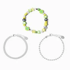 Wholesale ❤️ Claire's Silver & Green Y2K Bracelet Set - 3 Pack 💯