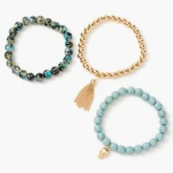 Wholesale 🎉 Claire's Skull Marble Beaded Stretch Bracelets - Blue, 3 Pack 😉