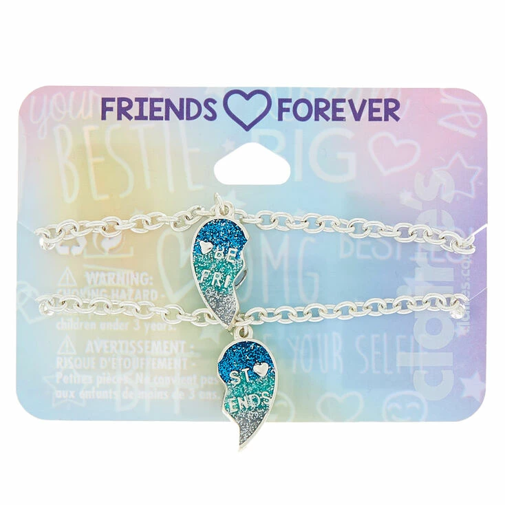 Silver Heart Chain Friendship Bracelets - Blue, 2 Pack Buy ???? Claire's Silver Heart Chain Friendship Bracelets - Blue, 2 Pack ???? -Claire’s Shop 13853 1
