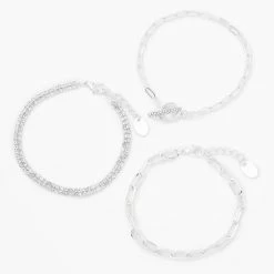 Brand new 👍 Claire's Silver Crystal Toggle & Chain Bracelets - 3 Pack 🎁