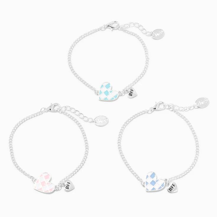 Outlet π Claire's Best Friends Checkered Heart Chain Bracelets - 3 Pack π 3 Outlet π Claire's Best Friends Checkered Heart Chain Bracelets - 3 Pack π