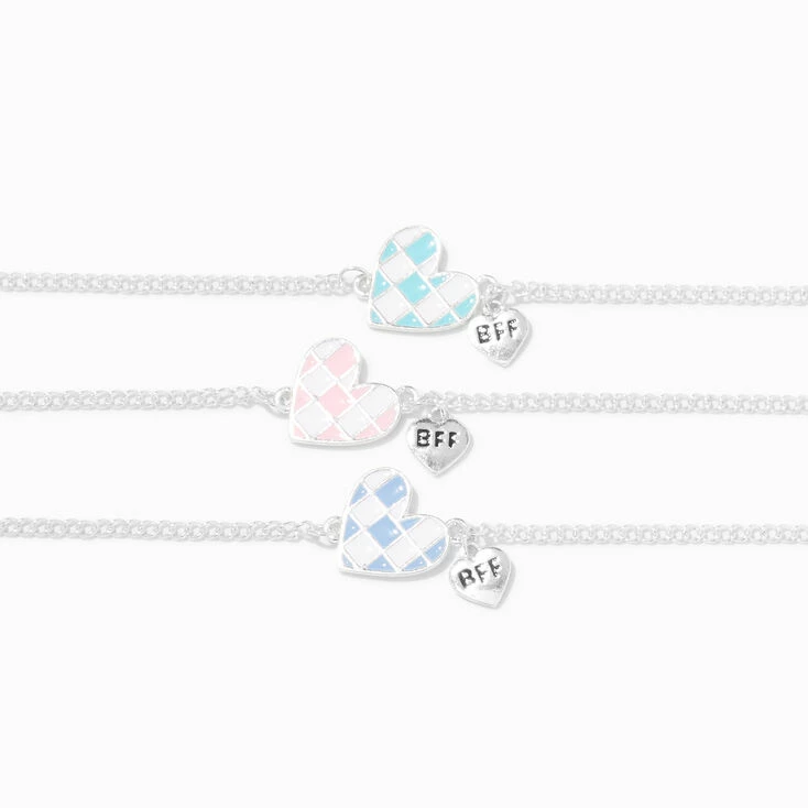 Outlet π Claire's Best Friends Checkered Heart Chain Bracelets - 3 Pack π 4 Outlet π Claire's Best Friends Checkered Heart Chain Bracelets - 3 Pack π - Image 2