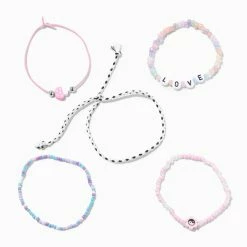 Best Pirce 🤩 Claire's Pink Love Beaded & Woven Bracelet Set - 5 Pack 🧨