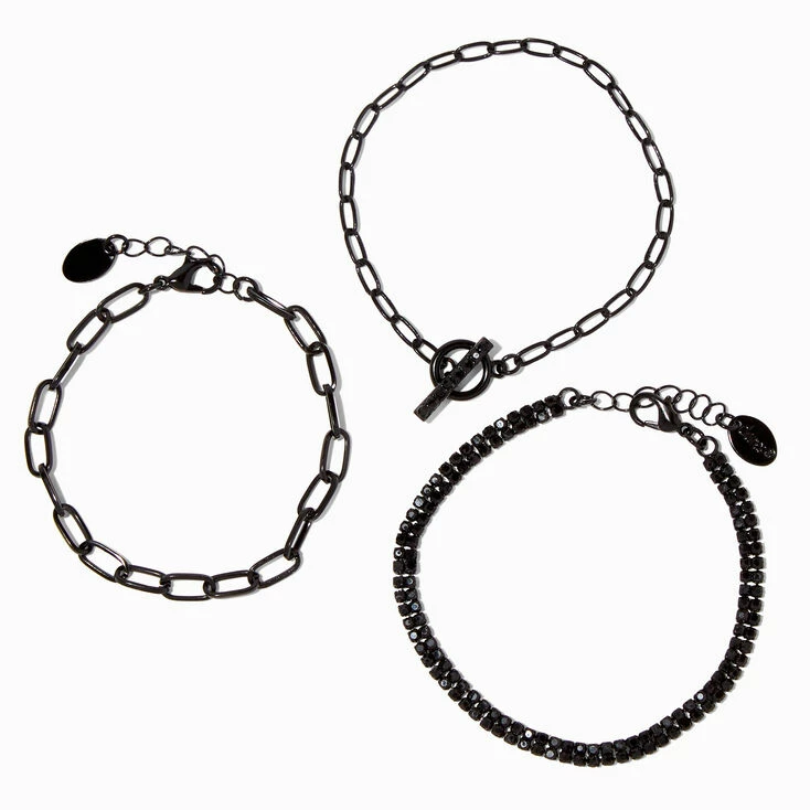 Black Toggle Chainlink & Rhinestone Bracelets - 3 Pack Best reviews of ???? Claire's Black Toggle Chainlink & Rhinestone Bracelets - 3 Pack ???? -Claire’s Shop 24148 1