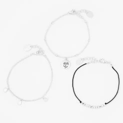 Best deal 👏 Claire's Silver & Black Flower Geometric Chain Bracelets - 3 Pack ⌛