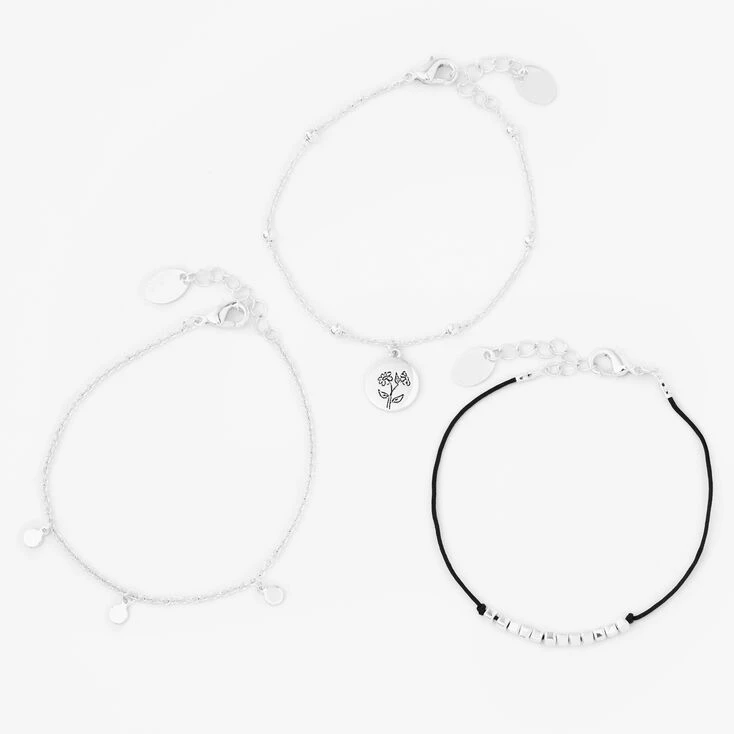 Silver & Black Flower Geometric Chain Bracelets - 3 Pack Best deal ???? Claire's Silver & Black Flower Geometric Chain Bracelets - 3 Pack ⌛ -Claire’s Shop 24277 1