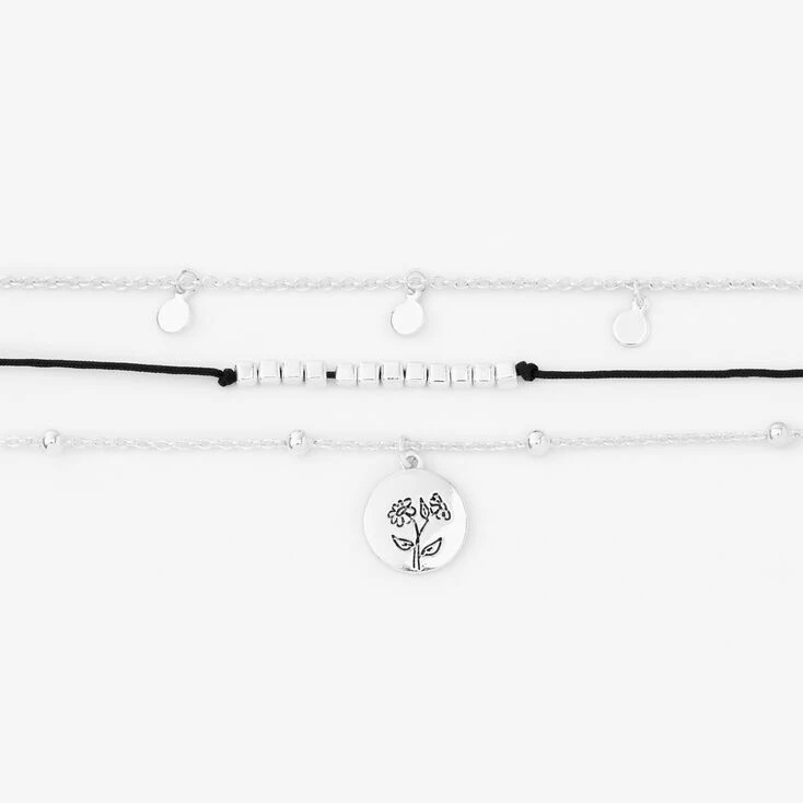 Silver & Black Flower Geometric Chain Bracelets - 3 Pack Best deal ???? Claire's Silver & Black Flower Geometric Chain Bracelets - 3 Pack ⌛ -Claire’s Shop 24277 2