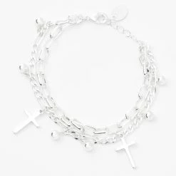 Best deal ???? Claire's Silver Cross Charm Double Chain Bracelet ????