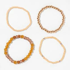 Promo 🧨 Claire's Gold Mustard Beaded Stretch Bracelets - 4 Pack 😉