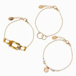 Promo 🎁 Claire's Gold Geometric Chain Bracelets - 3 Pack 😍