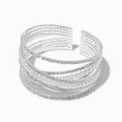 Best deal 💯 Claire's Silver Rhinestone & Pearl Statement Cuff Bracelet ❤️