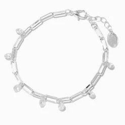 Best Pirce ???? Claire's Silver Paperclip Chain Cubic Zirconia Bracelet ????