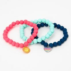 Buy 😍 Claire's Club Heart & Sun Matte Beaded Stretch Bracelets - 3 Pack ✨ -Claire’s Shop 39234 2