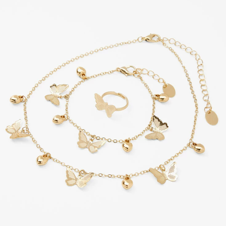 Claire's Club Gold Heart Butterfly Jewellery Set - 3 Pack Promo ???? Claire's Club Gold Heart Butterfly Jewellery Set - 3 Pack ???? -Claire’s Shop 40103 1