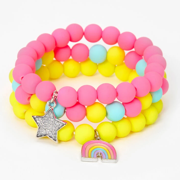 Outlet 🥰 Claire's Club Rainbow Matte Beaded Stretch Bracelets - 3 Pack 😀 3 Outlet 🥰 Claire's Club Rainbow Matte Beaded Stretch Bracelets - 3 Pack 😀