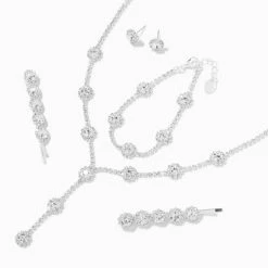 Wholesale π Claire's Silver Rhinestone Halo Jewellery Set - 4 Pack π