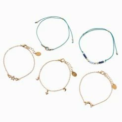 Cheap 🔔 Claire's Gold Celestial Blue Beaded Bracelet Set - 5 Pack ❤️