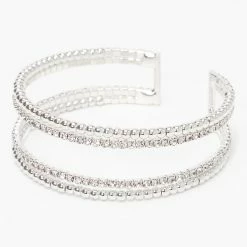 Promo ???? Claire's Silver Beaded Rhinestone Open Cuff Bracelet ⌛