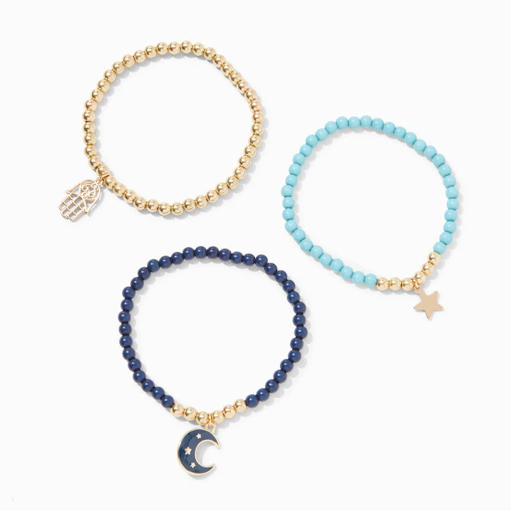 Blue Mystical Gold Hamsa Beaded Stretch Bracelets - 3 Pack Best Pirce ???? Claire's Blue Mystical Gold Hamsa Beaded Stretch Bracelets - 3 Pack ???? -Claire’s Shop 61306 1