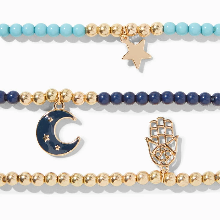 Blue Mystical Gold Hamsa Beaded Stretch Bracelets - 3 Pack Best Pirce ???? Claire's Blue Mystical Gold Hamsa Beaded Stretch Bracelets - 3 Pack ???? -Claire’s Shop 61306 2