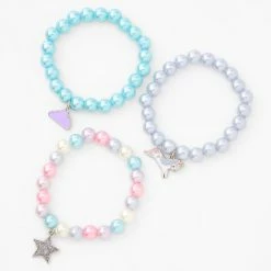 Promo ???? Claire's Club Pearl Rainbow Unicorn Beaded Stretch Bracelets - 3 Pack ????