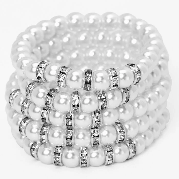 Pearl and Silver Beaded Stretch Bracelets - 5 Pack Cheapest ✔️ Claire's Pearl And Silver Beaded Stretch Bracelets - 5 Pack ⭐ -Claire’s Shop 63319 1