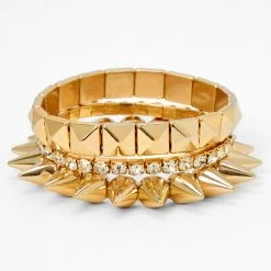 Promo ⭐ Claire's Gold Spikes Stretch Bracelets - 3 Pack 👍