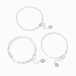 Outlet ✨ Claire's Silver Pearl Woven Chain Bracelets - 3 Pack 🧨