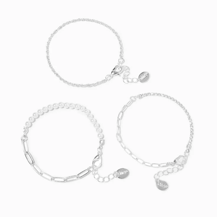 Outlet ✨ Claire's Silver Pearl Woven Chain Bracelets - 3 Pack 🧨 3 Outlet ✨ Claire's Silver Pearl Woven Chain Bracelets - 3 Pack 🧨