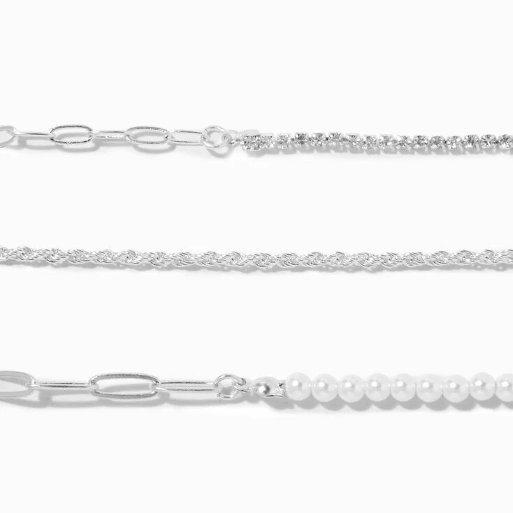 Outlet ✨ Claire's Silver Pearl Woven Chain Bracelets - 3 Pack 🧨 4 Outlet ✨ Claire's Silver Pearl Woven Chain Bracelets - 3 Pack 🧨 - Image 2