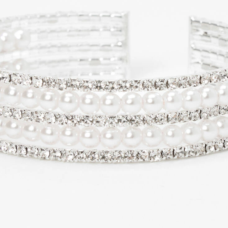 Silver Rhinestone & Pearl Five-Row Cuff Bracelet Best Sale ???? Claire's Silver Rhinestone & Pearl Five-Row Cuff Bracelet ???? -Claire’s Shop 72741 2