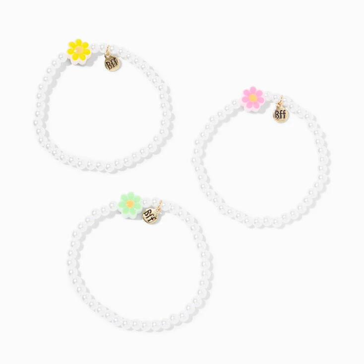 Best Friends Daisy Pearl Stretch Bracelets - 3 Pack Wholesale ⭐ Claire's Best Friends Daisy Pearl Stretch Bracelets - 3 Pack ???? -Claire’s Shop 75513 1