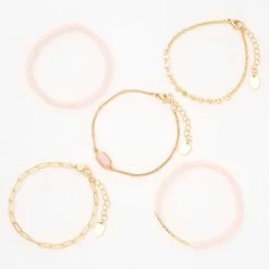Deals 😉 Claire's Gold & Pink Beaded Bracelet Set - 5 Pack 👏