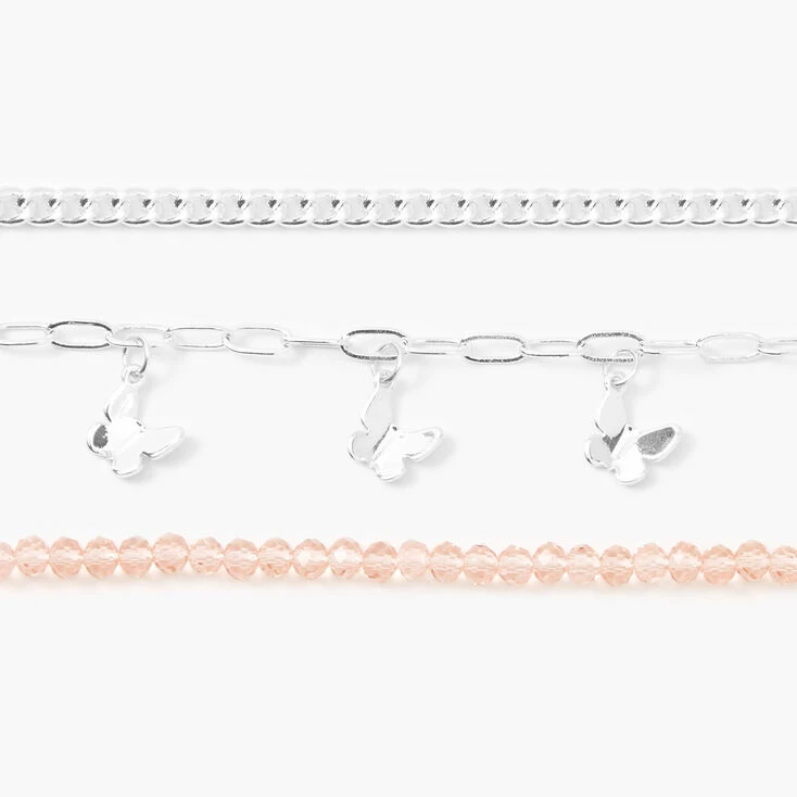 Silver Butterfly Beaded Chain Bracelets - Pink, 3 Pack Best deal ✨ Claire's Silver Butterfly Beaded Chain Bracelets - Pink, 3 Pack ???? -Claire’s Shop 88774 2