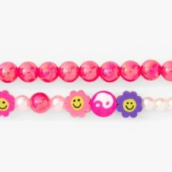 Best Sale ⌛ Claire's Yin Yang Happy Face Beaded Stretch Bracelets (2 Pack) 🎁 -Claire’s Shop 90692 2