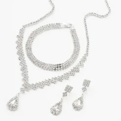Brand new 🔥 Claire's Silver Cubic Zirconia Teardrop Jewelry Set - 3 Pack 👏