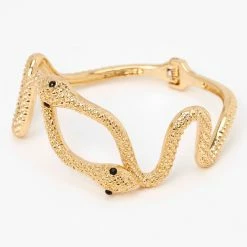 Discount ✔️ Claire's Gold Textured Snake Cuff Bracelet 🤩