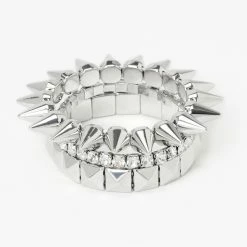Cheap 🎉 Claire's Silver Spikes Stretch Bracelets - 3 Pack 🔥