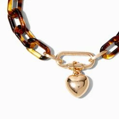 Outlet ???? Claire's Chunky Tortoiseshell Chainlink Heart Carabiner Bracelet ???? -Claire’s Shop 98722 2