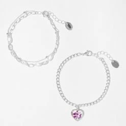 Brand new โค๏ธ Claire's Purple Flower Heart & Silver Chain Bracelet Set - 2 Pack ๐ฅฐ